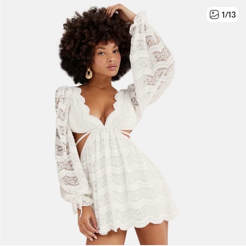 For Love And Lemons Mimi long sleeve cream mini dress
